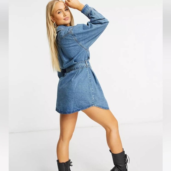 ASOS Denim Button Up Long Sleeve Dress Size 10P - Picture 2 of 11